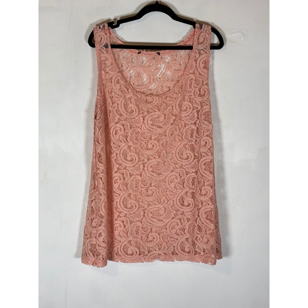 Pink Paisley Lace Crochet Sleeveless Tank Top Sheer 2X Boho Cottagecore Coquette